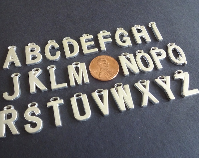17-18mm Alloy Metal Alphabet Pendant Set, 1 of Each Letter, Silver Color, Metal Charm, Monogram Pendant, Letter A-Z, Full Set, 26 Piece