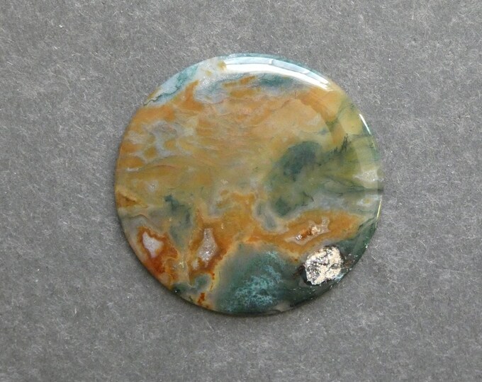 56x5.5mm Natural Moss Agate Cabochon, Round, Green & Brown, One of a Kind, Gemstone Cabochon, Only One Available, Moss Agate Cabochon,Unique