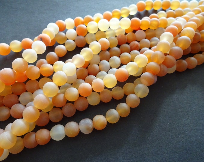 8mm Frosted Natural Carnelian Ball Beads, Dyed and Heated, 15 Inch Strand Of About 48 Gemstone Beads, Natural Orange Carnelian, Unfinished