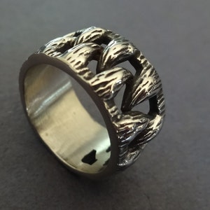 Stainless Steel Bear Claw Band, Animal Claw Steel Ring, Wide Band, Silver Color Band, Antiqued Design, Thick Unisex Band, Bear Trap Design
