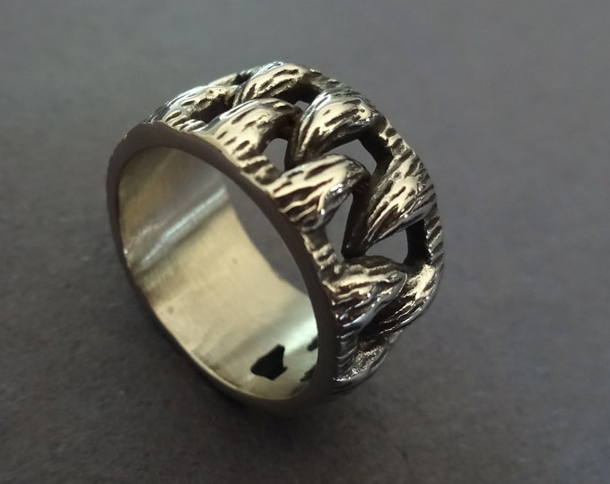 Stainless Steel Bear Claw Band, Animal Claw Steel Ring, Wide Band, Silver Color Band, Antiqued Design, Thick Unisex Band, Bear Trap Design