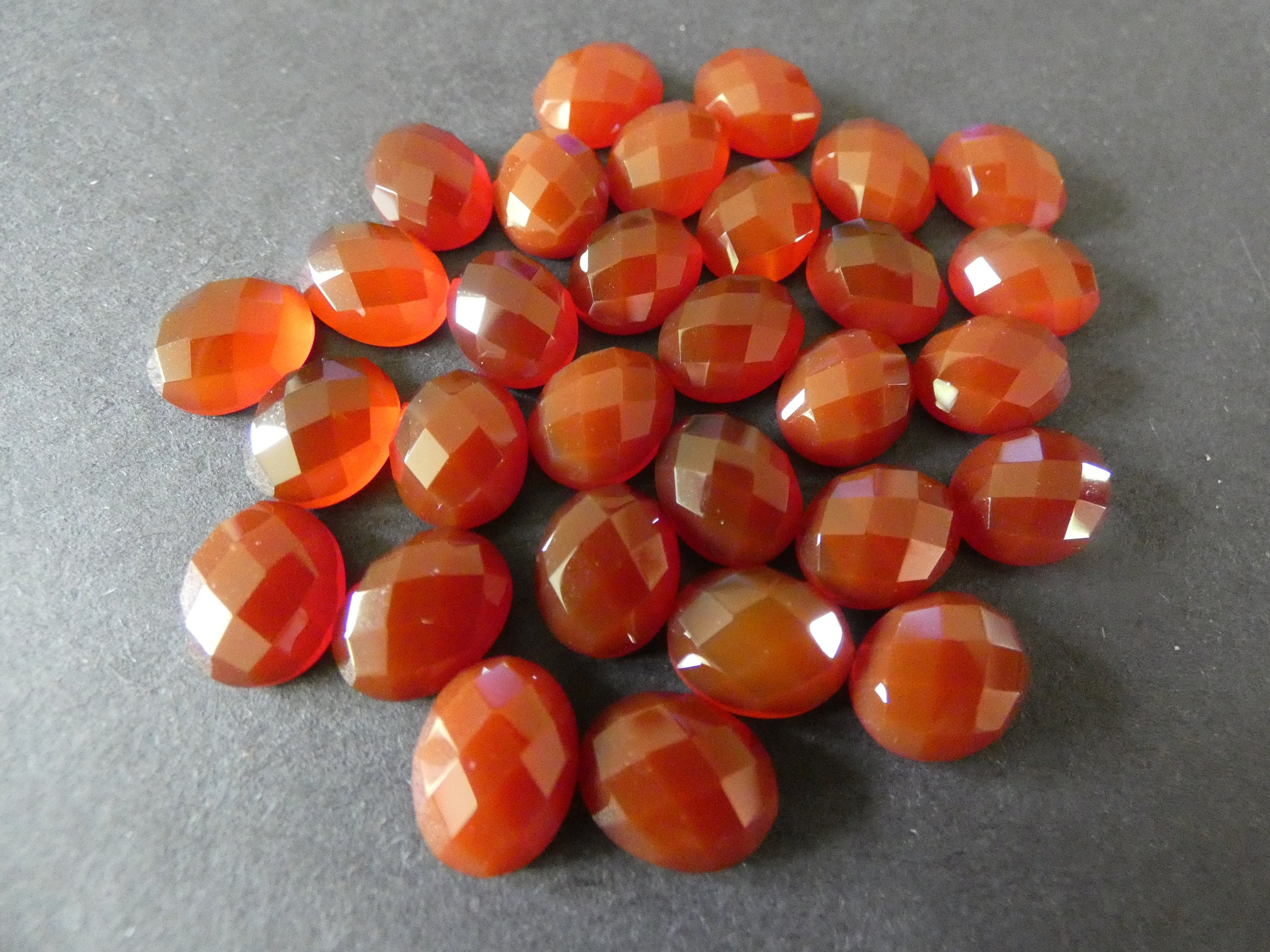 10x8mm Natural Carnelian Gemstone Cabochon, Faceted Oval Cabochon