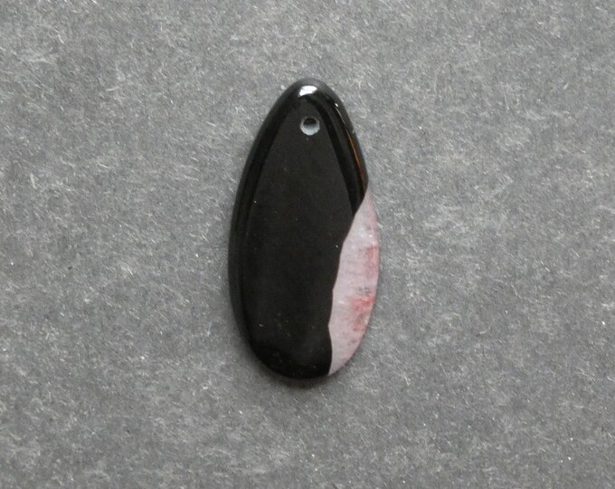 38x18mm Natural Brazil Crackle Agate Pendant, Gemstone Pendant, One of a Kind, Large Teardrop, Black Pendant, Dyed, Only One Available