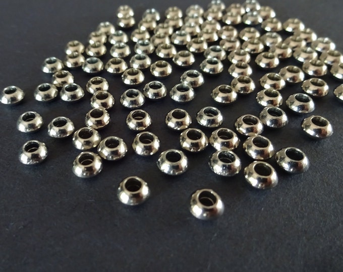 100 Pack 5.5mm Rondelle Tibetan Silver Beads, Metal Spacers, Round Bead, 2.3mm Hole, Smooth Rondelles, Antique Silver Color, Shiny Spacer