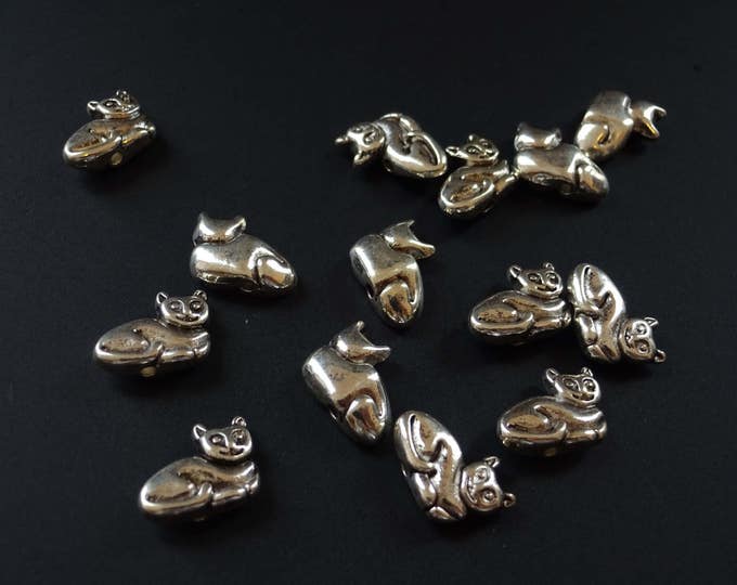 11x14mm Metal Cat Bead, Antique Silver Color, Animal Bead, Metal Animal, Animal Charm Bead, Kitten Bead, Intricate 3D Cat Jewelry Bead