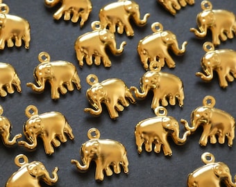 15x14mm Stainless Steel Elephant Charms, Hollow Elephant Charm, Gold Color, Animal Charm, Metal Pendant, 1mm Hole, Animal Jewelry Supply