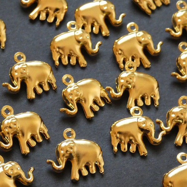 Charmes d’éléphant en acier inoxydable 15x14mm, charme d’éléphant creux, couleur or, charme animal, pendentif en métal, trou de 1 mm, fourniture de bijoux pour animaux