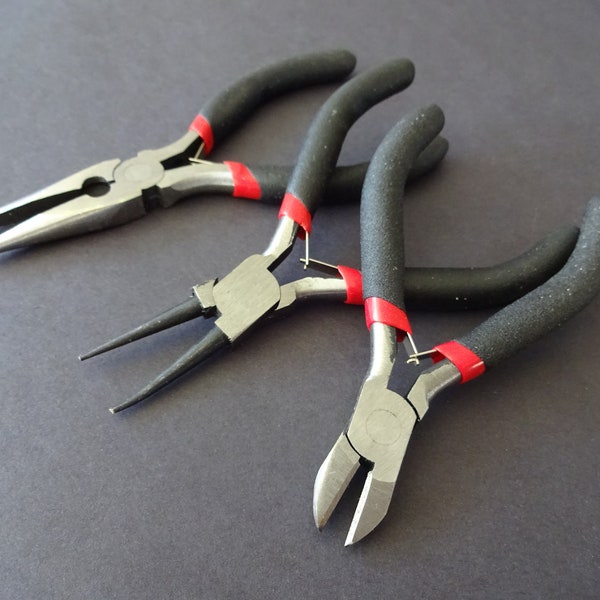 3 Pack Of Iron Pliers, Jewelry Tool Set, Great Value Kit, Round Nose Plier, Diagonal Cutting Plier and Long Nose Plier