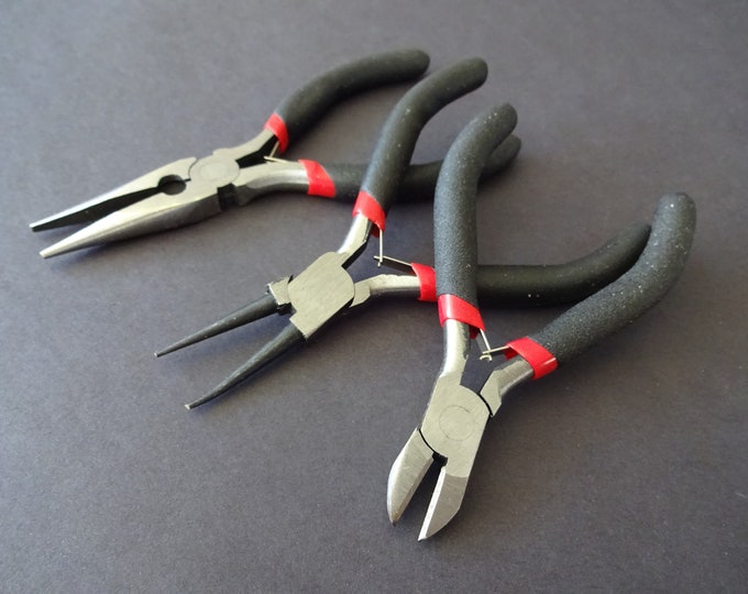 3 Pack Of Iron Pliers, Jewelry Tool Set, Great Value Kit, Round Nose Plier, Diagonal Cutting Plier and Long Nose Plier