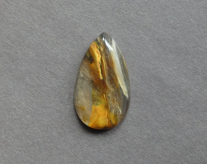48x27x8mm Tigerskin Glass Cabochon, Large Teardrop, Brown and Clear, One of a Kind, Only One Available, Glass Cabochon, Jewelry Making Cab