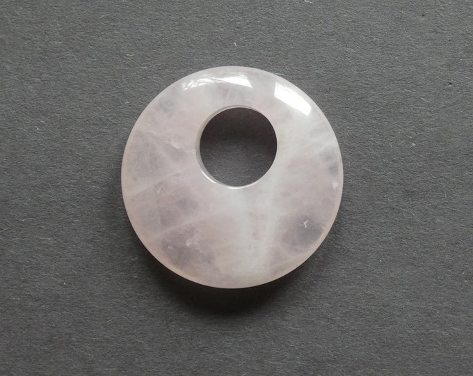 40x8mm Natural Rose Quartz Pendant, Gemstone Pendant, Pink, Large Flat Round Pendant, One of a Kind, Only One Available, Unique Rose Quartz
