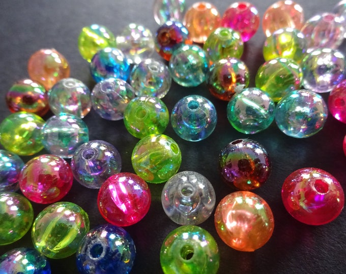8mm Translucent Ball Beads, 8mm Ball Bead, Mixed Color, Translucent Rainbow Bead, Rainbow Spacer, Transparent Bead, Color Ball Bead