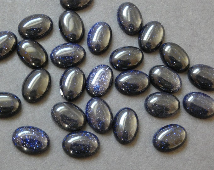 14x10mm Blue Goldstone Cabochon, Synthetic Oval Gemstone Cabochon, Blue Stone, Polished Gem, Glittery, Golden Flecks, Sparkly, Navy Blue