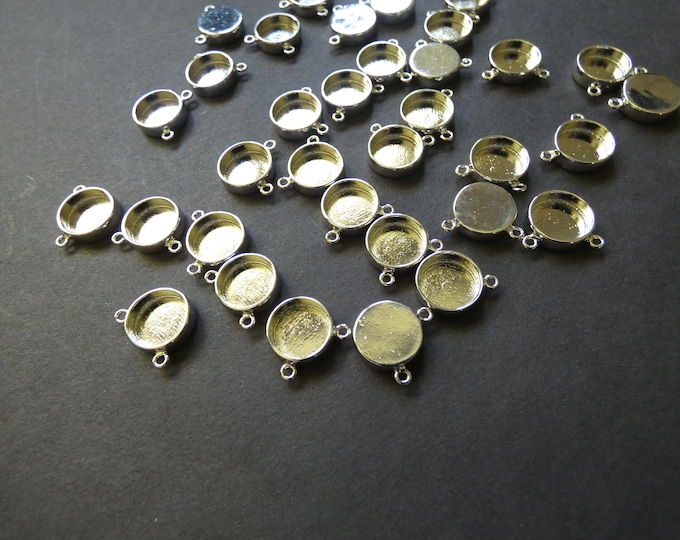 12mm Brass Cabochon Setting Charm, For 8mm Cab, Platinum Color, 8mm Tray, 1.5mm Hole, Flat Round, Cabochon Casting Charm Round Setting