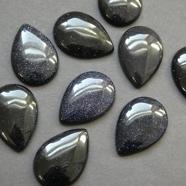 33.5x24mm Blue Goldstone Cabochon, Synthetic, Teardrop Shape, Polished Gem, Blue Glittery Gemstone, Natural Stone, Blue Crystal Teardrop