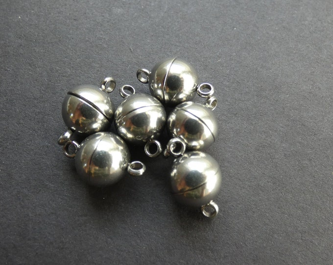 1 CLASP 10mm Stainless Steel Magnetic Clasp, Stainless Steel Ball Clasp, Stainless Steel Magnetic Ball Clasp, 304 Stainless Steel, Large