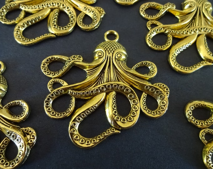 58.5mm Metal Octopus Pendant, Antique Gold Metal Color Octopus, Large Pendant, Large Animal Pendant, Large Octopus Pendant, Nautical Pendant