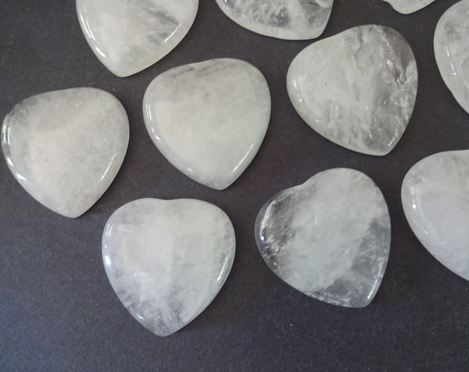 29-30mm Natural Quartz Heart Cabochon, Gemstone Cabochon, Polished Gem, Heart Gemstone, Quartz Crystal, Clear Quartz Wire Wrapping Stone