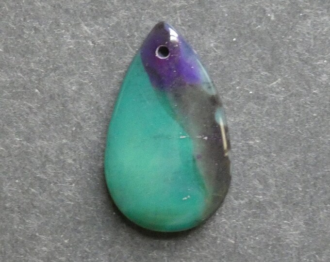 33x20mm Natural Agate Pendant, Gemstone Pendant, One of a Kind, Teardrop, Green and Purple, Dyed, Only One Available, Unique Agate Pendant