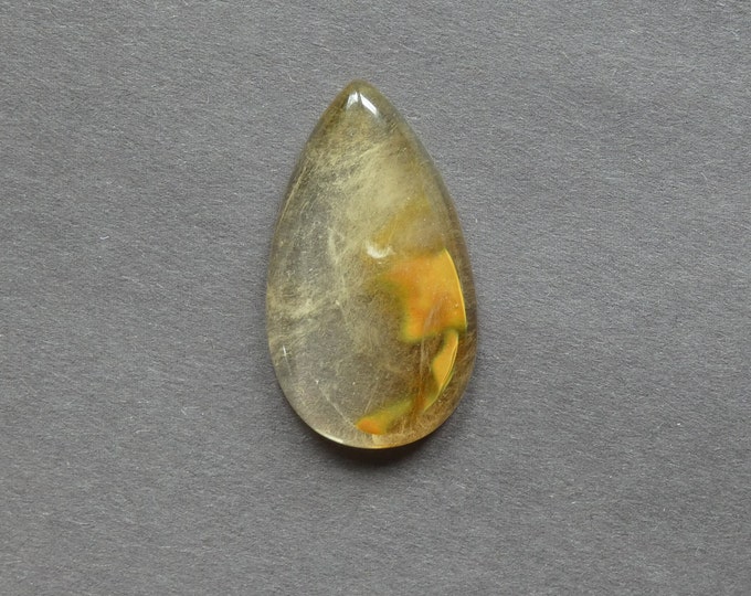 48x27x8mm Tigerskin Glass Cabochon, Large Teardrop, Brown and Clear, One of a Kind, Only One Available, Glass Cabochon, Jewelry Making Cab