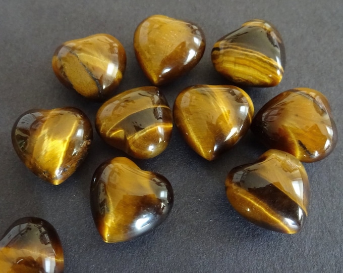 15mm Natural Tiger Eye Heart Gemstone, Display, Heart Stone, Decoration, Polished Stone, Fidget Stone, Mineral, 15-15.5x15x10mm, Tigereye