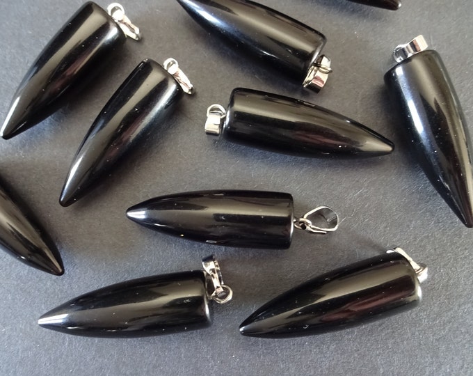 32-35mm Natural Obsidian Pendant With Brass, Obsidian Bullet, Bullet Pendant, Platinum, Bullet Shaped, Polished, Gemstone Jewelry Pendant