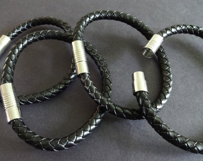 Braided Genuine Leather Bracelet With 304 Stainless Steel Magnetic Clasp, Leather Cord, 200mm Long, Bracelet Making, Make Your Own, Black