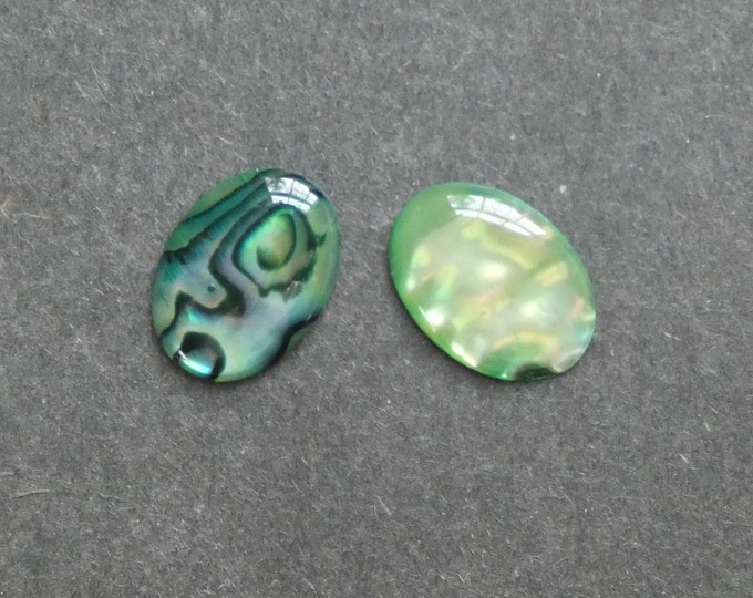 2 PACK 18x13mm Natural Paua Shell Cabochons, Dyed & Coated Seashell Ovals, Green, Iridescent, One Of A Kind, As Seen In Image,Paua Shell Set