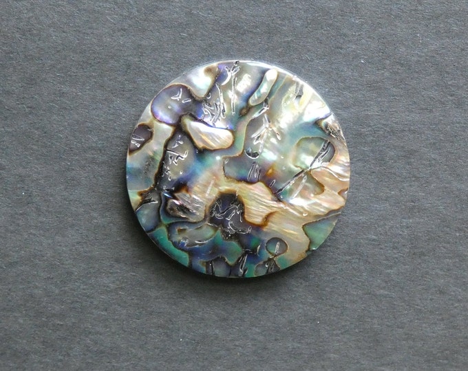 40x5mm Natural Abalone and Paua Shell Cabochon, Freshwater Shell Cabochon, Large Flat Round Cab, One of a Kind, Iridescent Cabochon