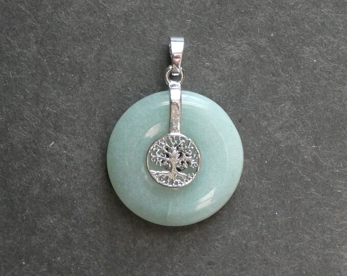 35x30mm Natural Amazonite Crystal Pendant, with Platinum Tone Brass Findings, Tree of Life Pendant, One of a Kind, Green, Charm, Unique