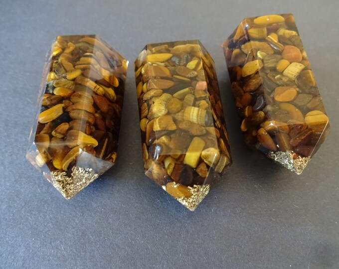 51-52mm Natural Tiger Eye & Resin Obelisk, Polished, Gemstone Column, No Hole, Decorative Stone, Large Brown Stone Obelisk, Gemstone Decor