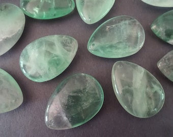 34-35.5mm Natural Green Fluorite Pendant, Drilled, Polished Gem, Teardrop Gemstone, Semi Transparent, Large Stone Charm, 1mm Hole