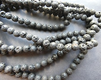 15.5 Inch 6mm Natural Lava Stone Bead Strand, Black, Dyed, About 63 Beads per Strand, Textured, Black Ball Bead, Stone Bead, Pumice Stone