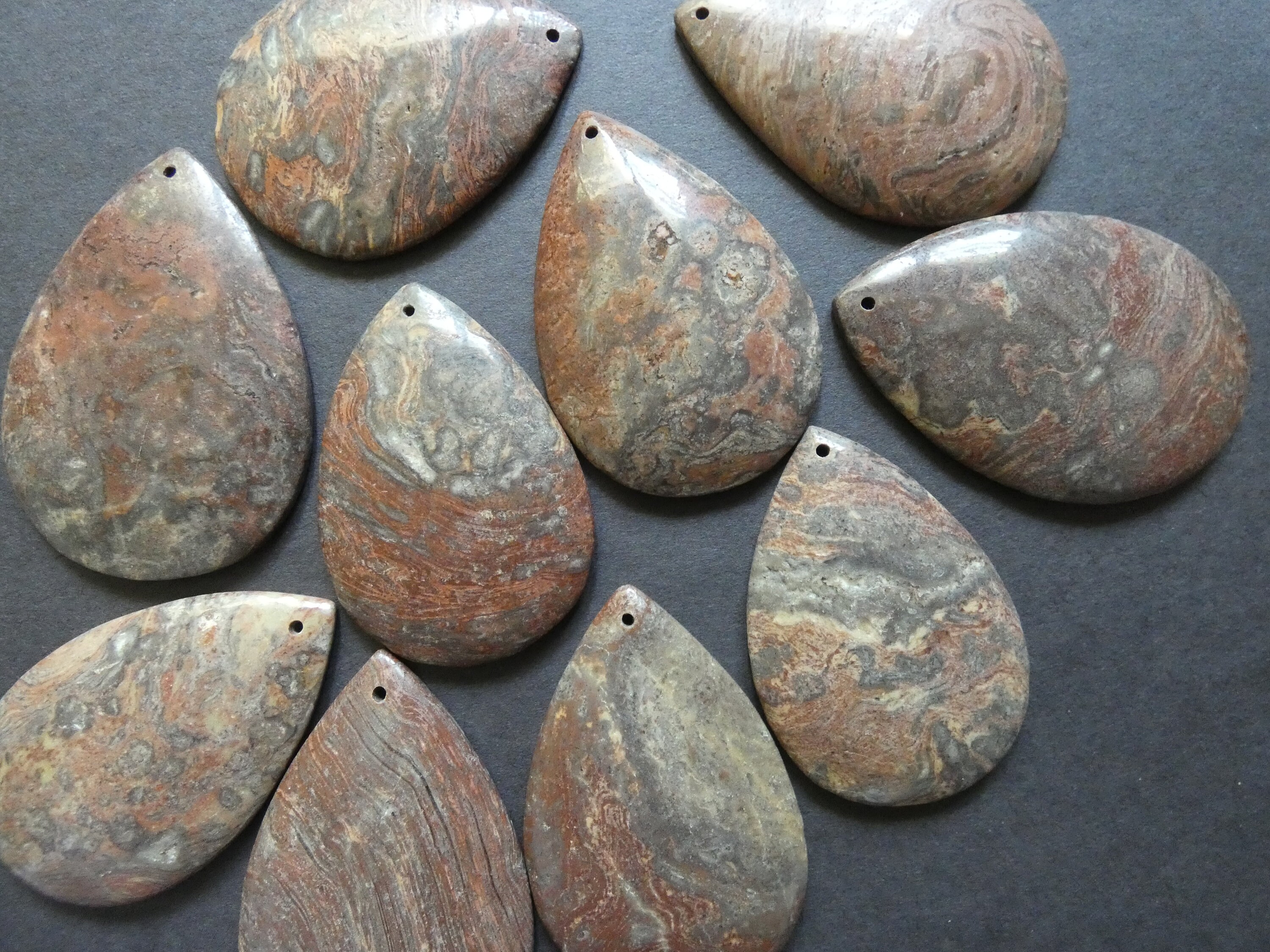 5153mm Sesame Picasso Jasper Pendant, Drilled Teardrop, Dark Brown