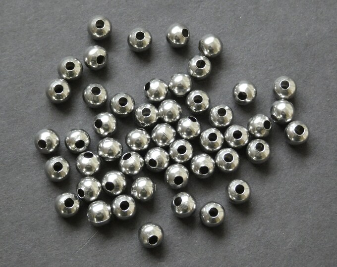 50 Pack 6mm Round Stainless Steel Bead, 1mm Hole Ball Beads, Stainless Steel Ball Bead, Silver Stainless Steel, 304 Stainless Steel Bead