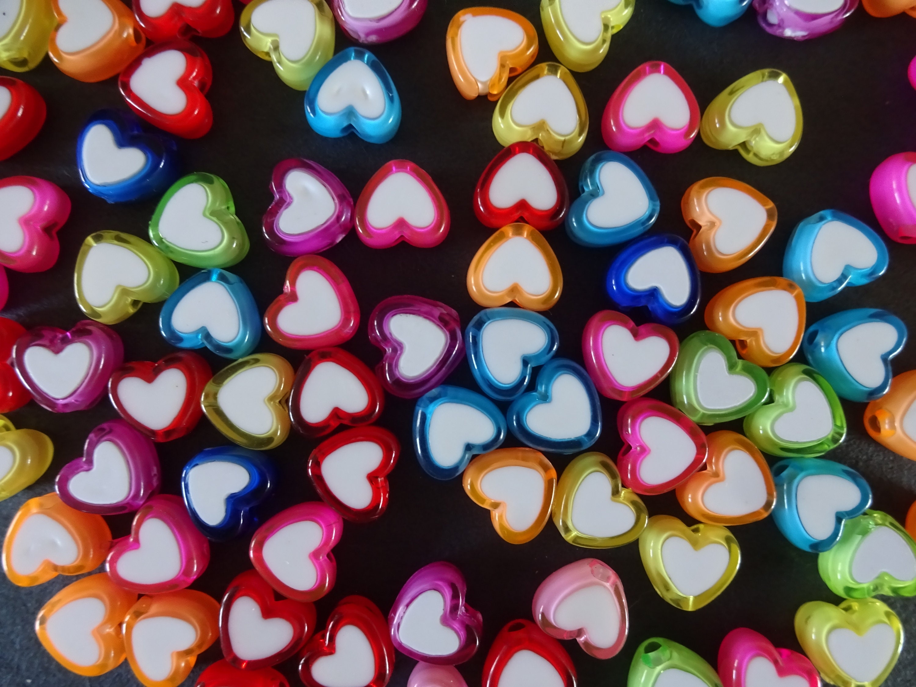 100 PACK OF 8x7mm Heart Acrylic Beads, Heart Bead, Mixed Color