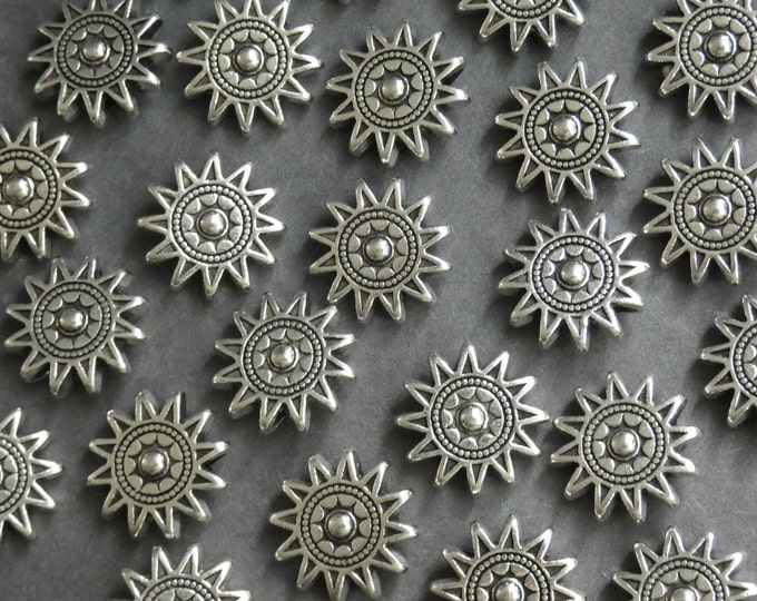 10 PACK 17x6mm Metal Sun Bead, Etched Sun Bead, Antiqued Silver Color, Engraved Metal Bead, Tibetan Style, Etched Sun Bead, Round Sun Design