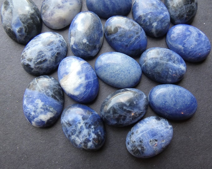 25x18mm Natural Sodalite Cabochon, Oval Cabochon, Polished Stone, Deep Blue & White Stone Cabochon, Natural Gemstone, Swirled Spotted Stone