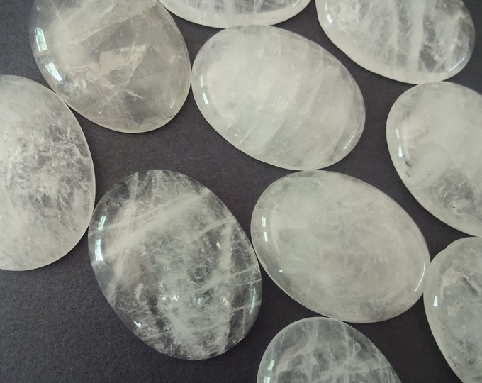 40x30mm Natural Quartz Cabochon, Oval Gemstone Cabochon, Clear Quartz Crystal, Polished Gem, Undrilled, Crystal Cab, Large Quartz Cab