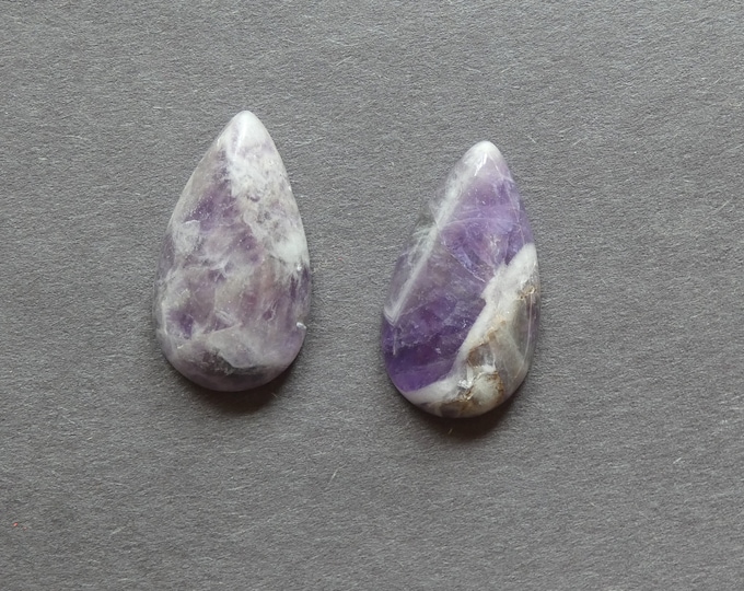 2 Pack 28x15mm Natural Amethyst Cabochon, Teardrop, Purple, One of a Kind, As Seen in Image, Only One Available, Gemstone Cabochon, Amethyst