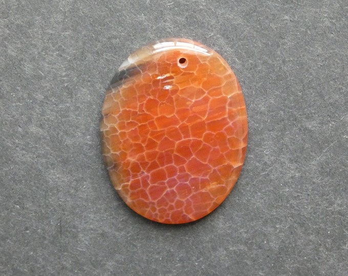 44x34mm Natural Fire Agate Pendant, Large Oval Pendant, Orange, Dyed, Gemstone Pendant, One of a Kind, As Seen in Image, Only One Available