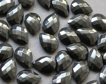 17-18mm Natural Black Agate Faceted Cabochon, Undrilled Teardrop Cab, Polished Gem, Natural Stone, Extra Large Gemstone Focal, Agate Cab