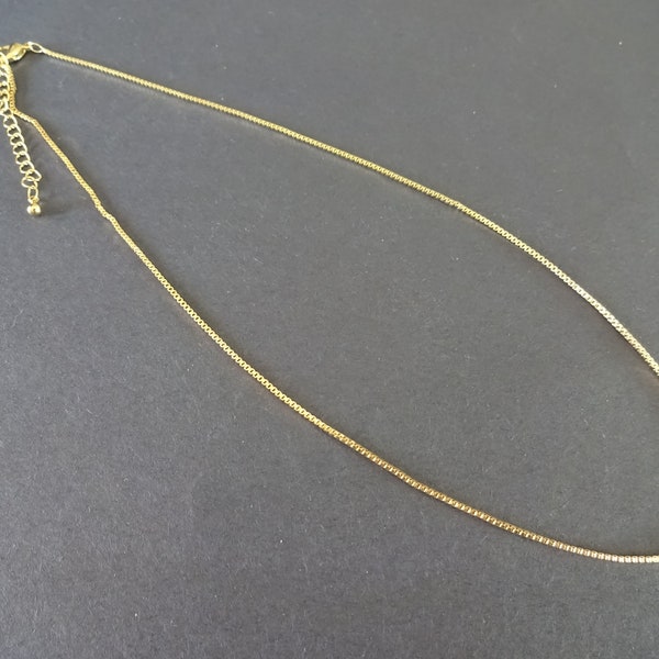 18K Gold Plated Brass 16.3 Inch Box Chain, With Lobster Claw Clasp & Chain Extender, Classic Gold Chain, Link Necklace Chain, Cut To Size