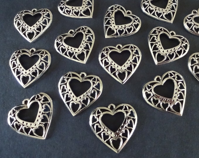 24.5x24.5mm Metal Heart Rhinestone Setting Pendants, For .7mm Rhinestones, Antiqued Silver Color, Heart Charm, Stone Settings, Heart Pendant