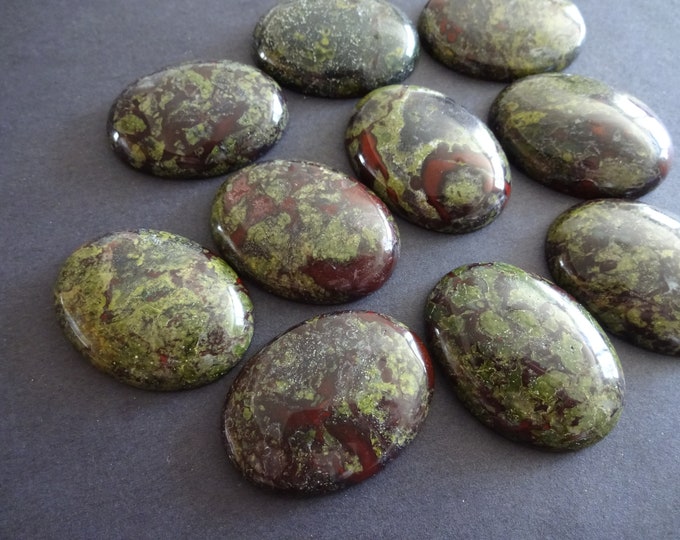 40x30mm Natural Dragon Bloodstone Gemstone Cabochon, Oval Cabochon, Polished Gem, Green and Red, Natural Gemstone, Unique Swirled Stone