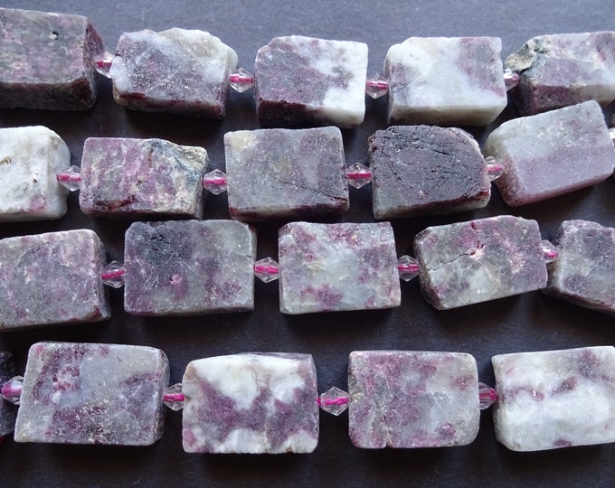 18 Inch 12-21mm Natural Tourmaline Bead Strand, About 18 Beads, Flat Rectangles, Purple Stone, Drilled Tourmaline, Polished