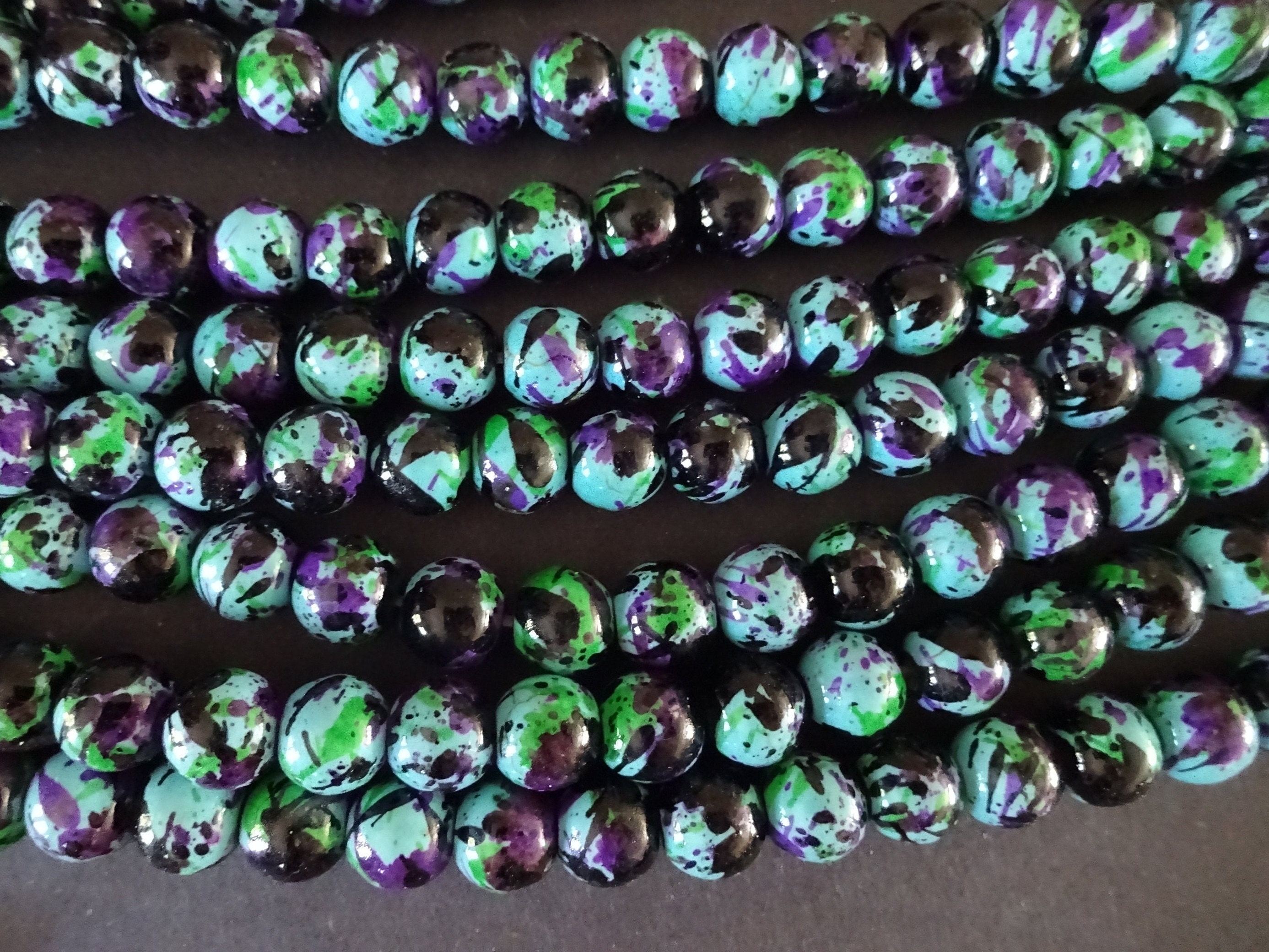 Elegant Purple Glass Beads for Jewelry Making, 8mm Polished Round Beads for  Necklace, Swirl Beads, Purple Marble Beads