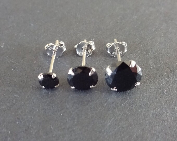 Sterling Silver 4-7mm Four Pronged Cubic Zirconia Stud Earrings, Hypoallergenic, Black & Silver, Set Of Earrings, Crystal Earrings