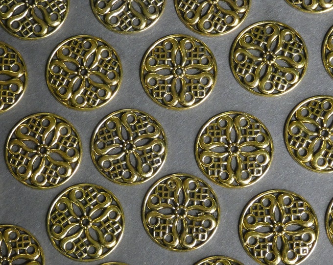 24mm Round Tibetan Filigree Metal Beads, Tibetan Style Metal Spacers, Engraved, Flat Round, Antiqued Color, Vintage Style, Large Flat Bead