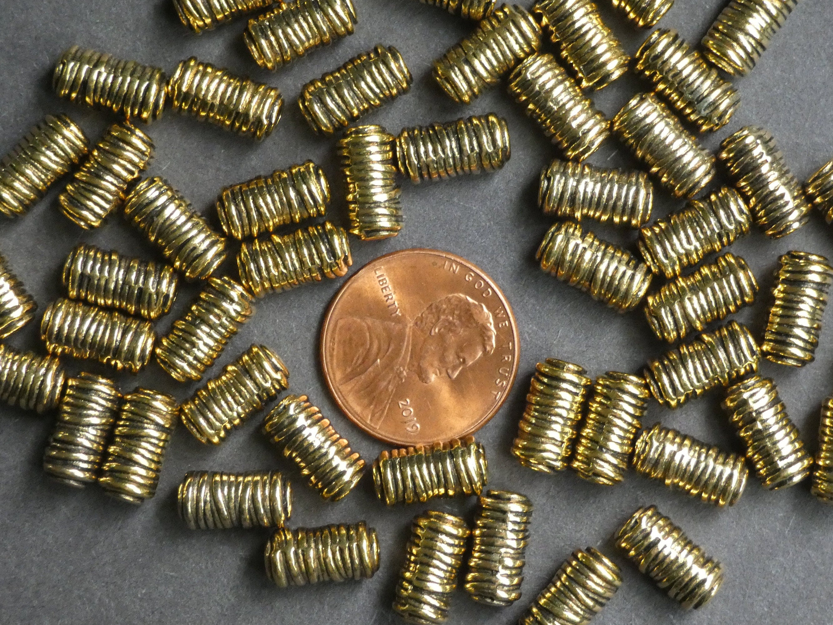 50 PACK 11mm Metal Tube Beads, Rope Design, Rope Bead, Column Bead